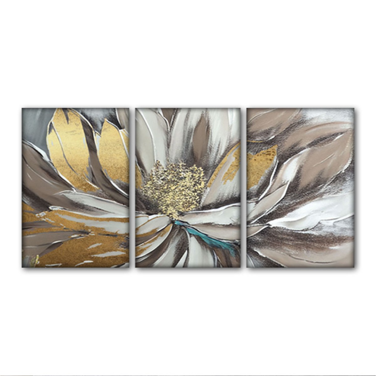 Flower with Gold Foil 3 Piece 3d Heavy Textured Partial Oil Painting